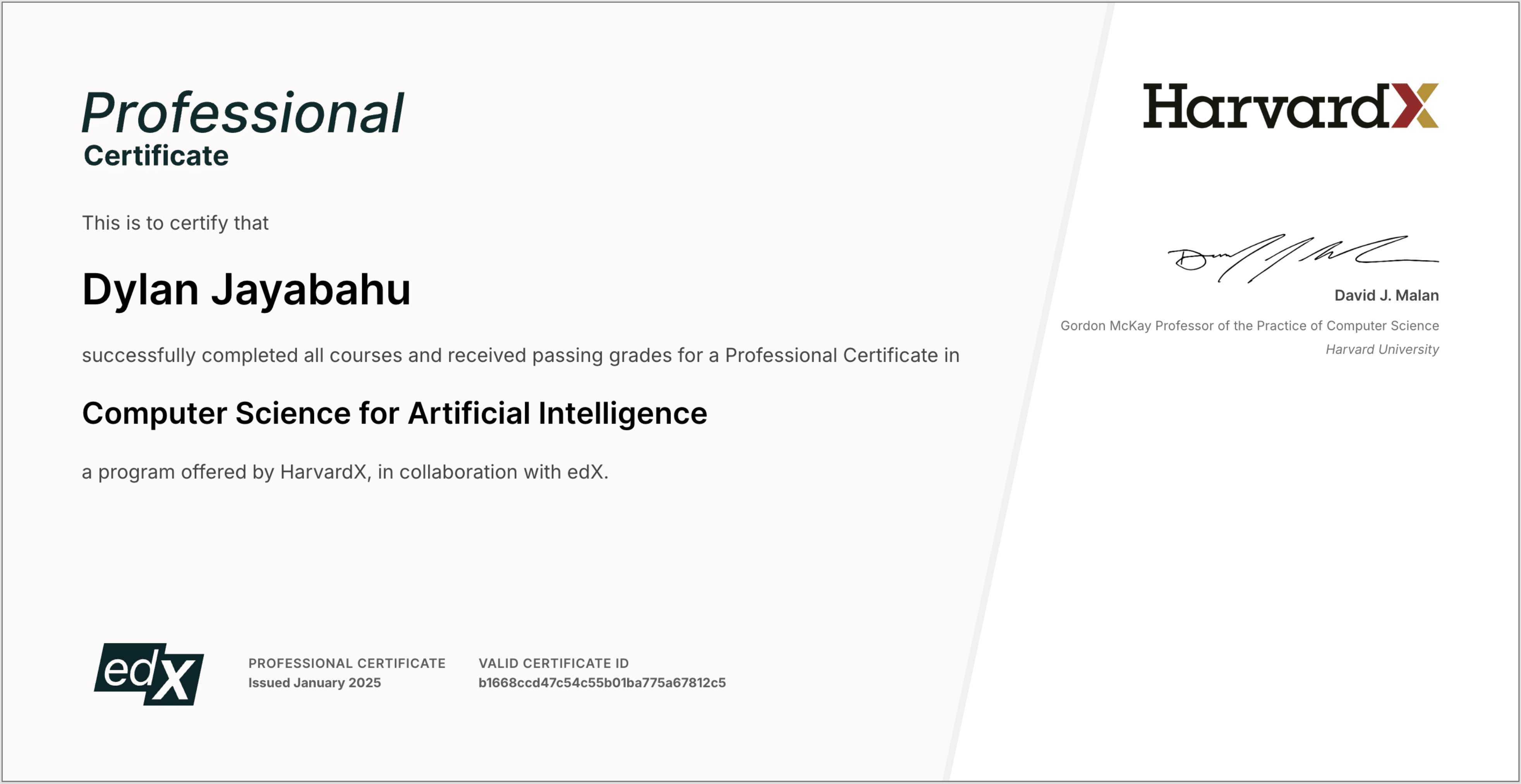 computer science for ai profesionla certificate