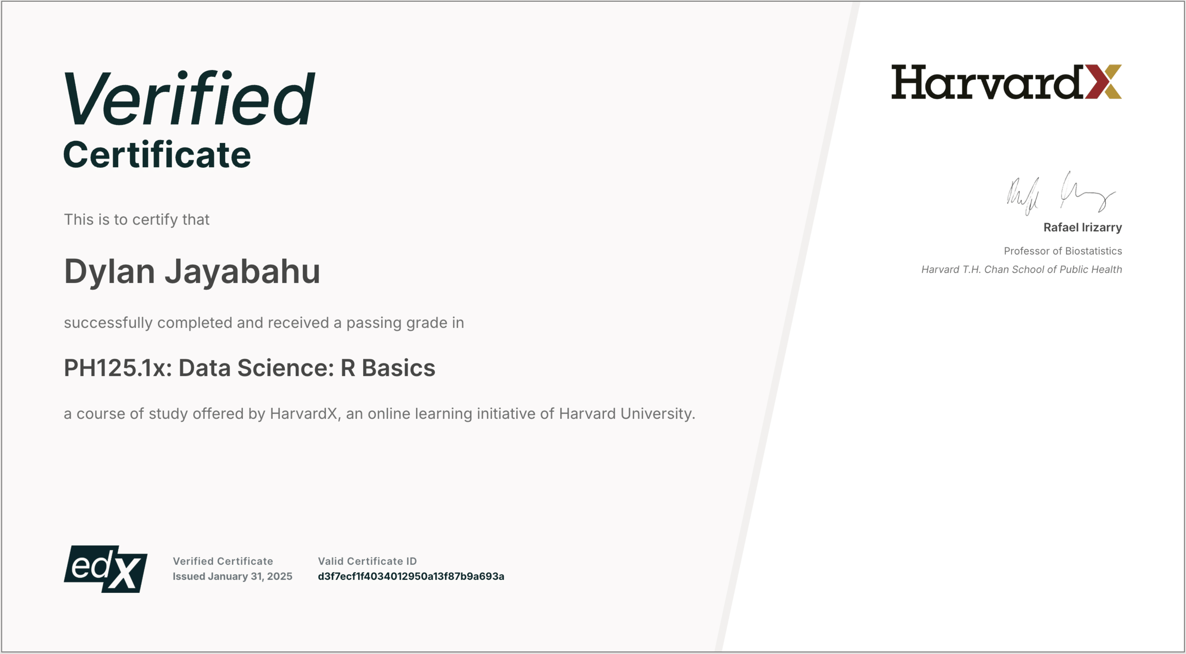 Data science r basics certificate