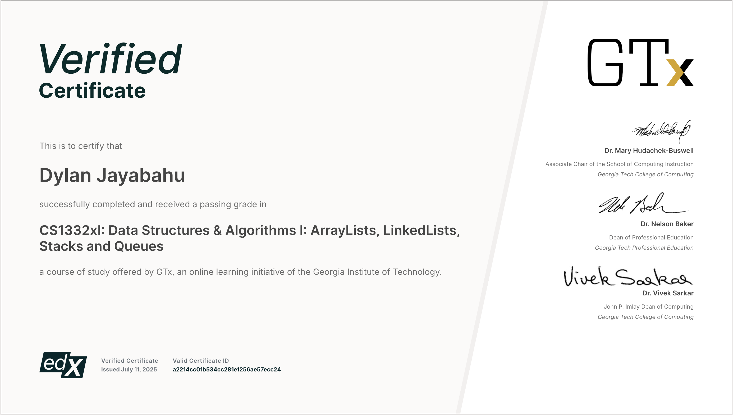 Data structures and algorithms 1 certificate