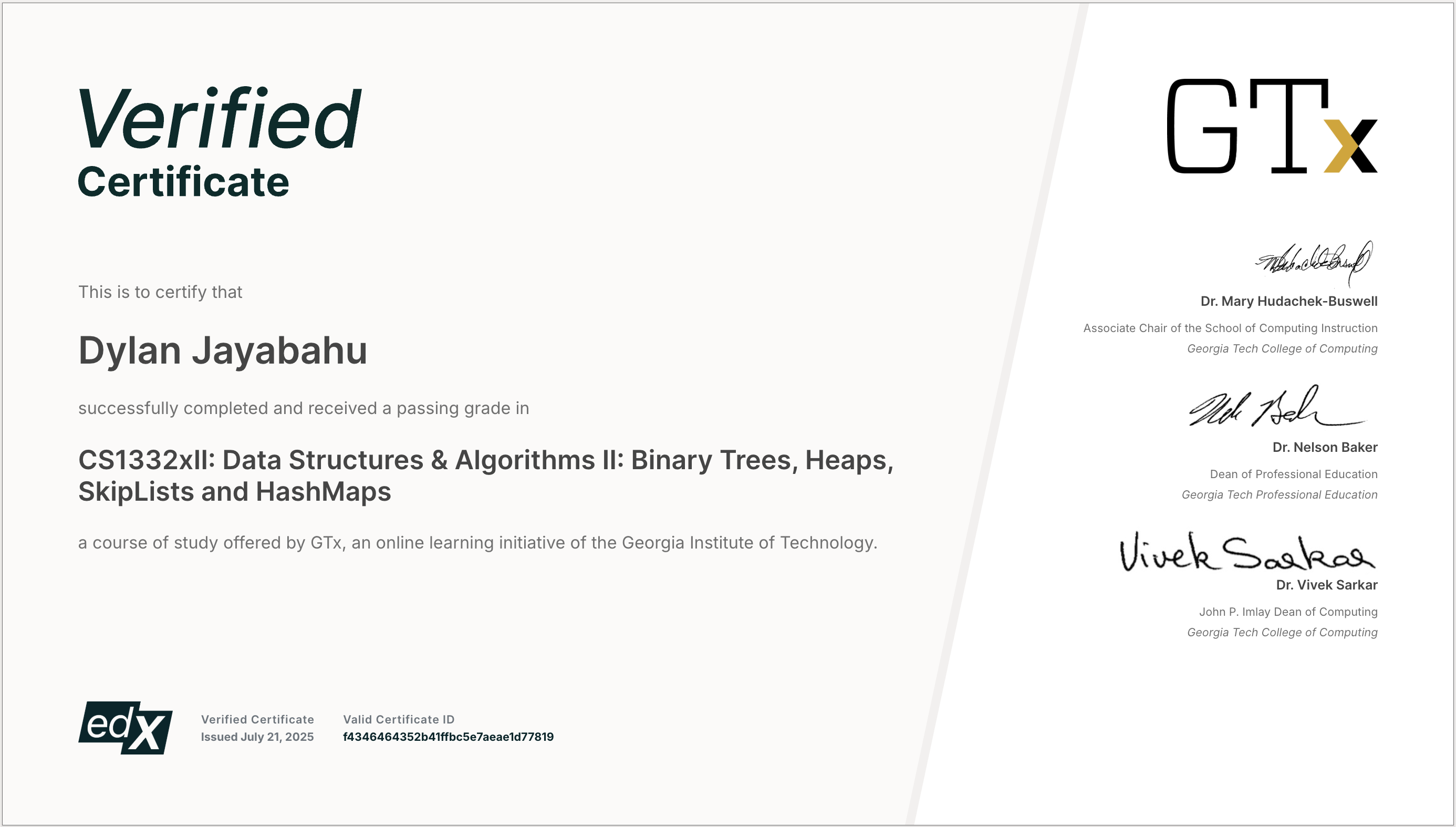 Data structures and algorithms 2 certificate