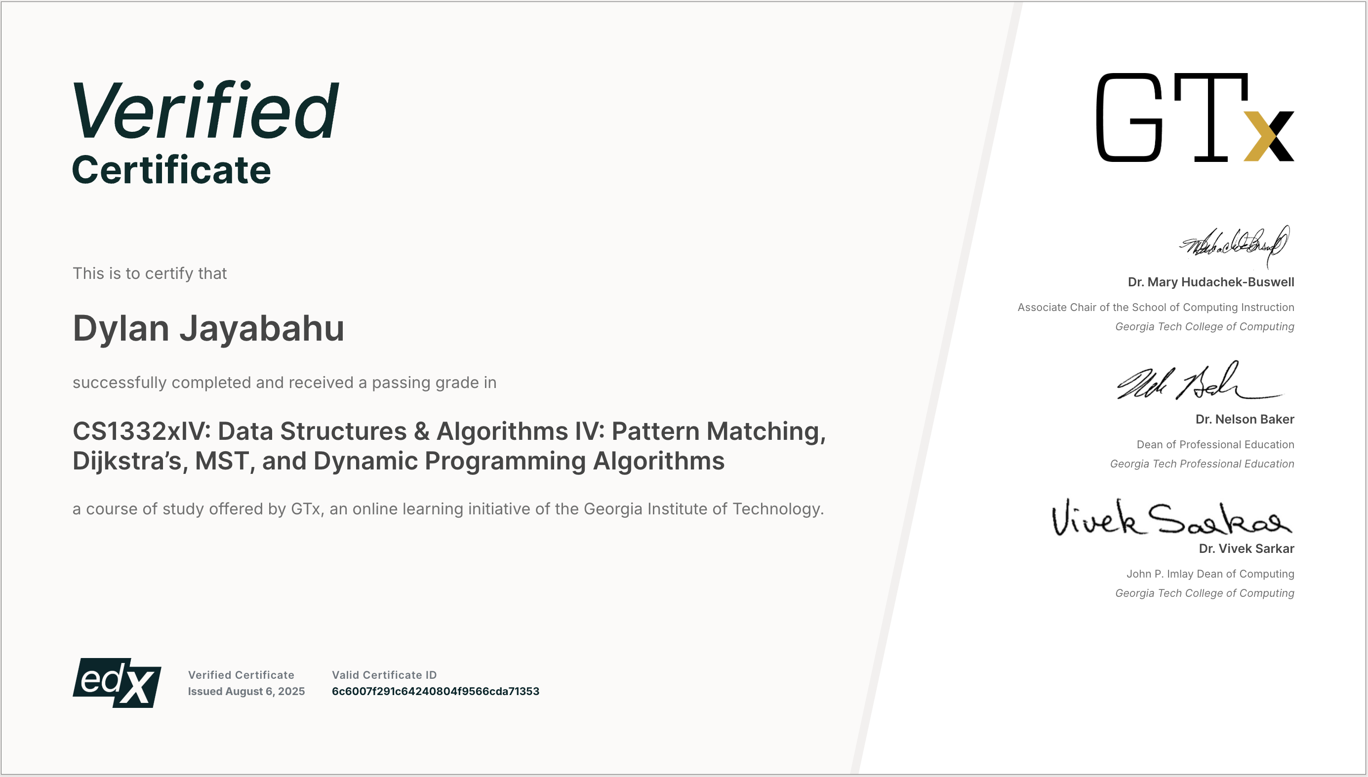 Data structures and algorithms 4 certificate