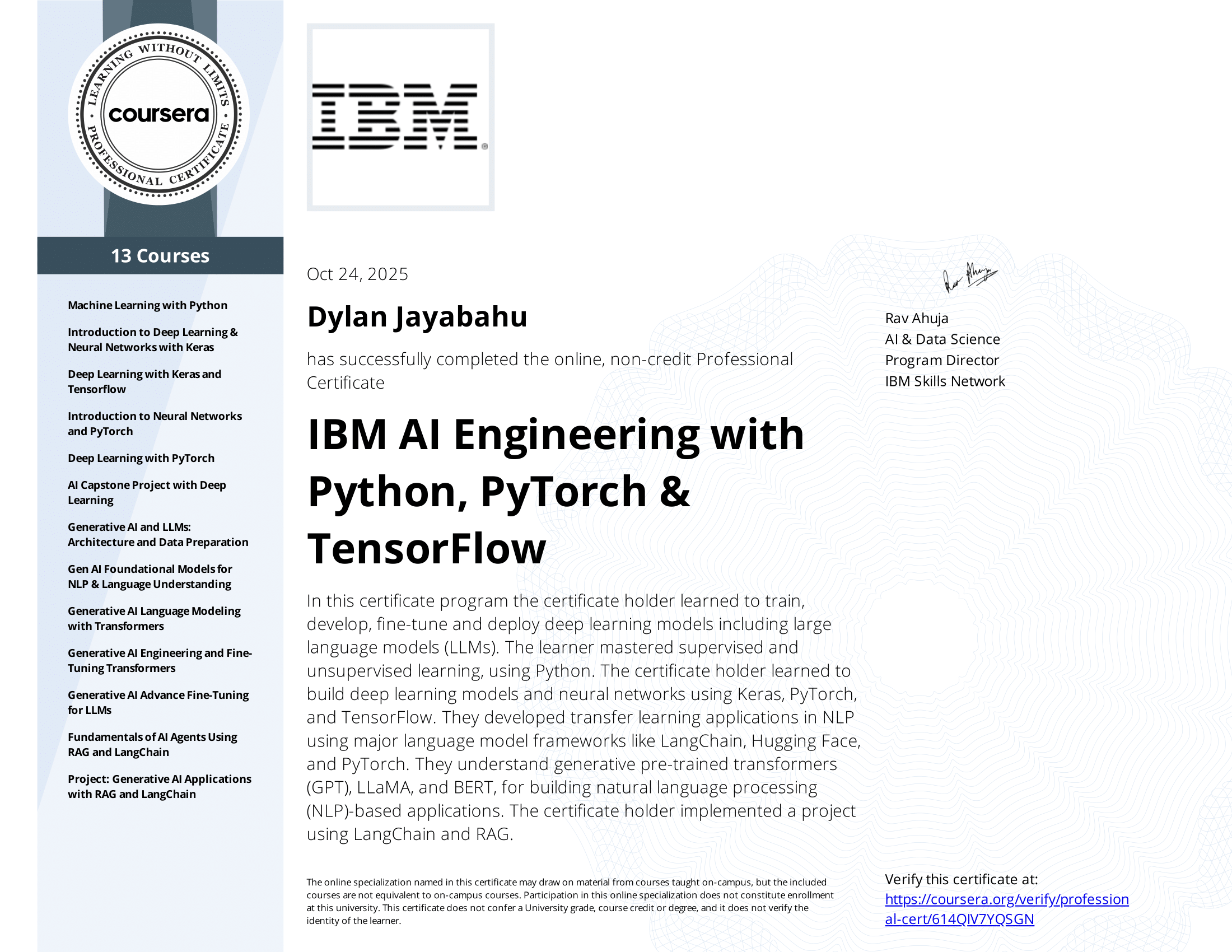 IBM AI Engineering with Python, PyTorch & TensorFlow Specialization